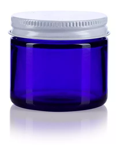 Cobalt Blue Glass Straight Sided Jar with White Metal Airtight Lid ( 12 Pack)