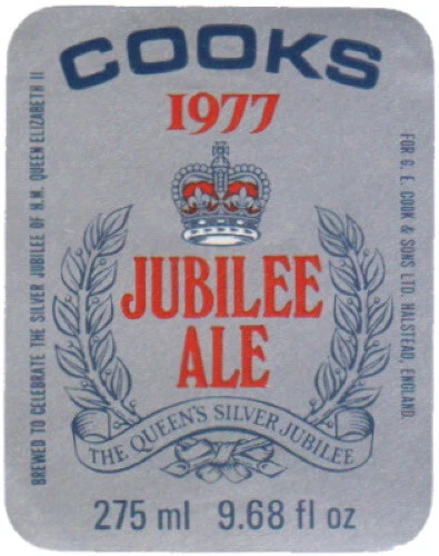 Ridleys Brewery Cooks 1977 Jubilee Ale 275ml 9.68 fl oz Beer Bottle Label