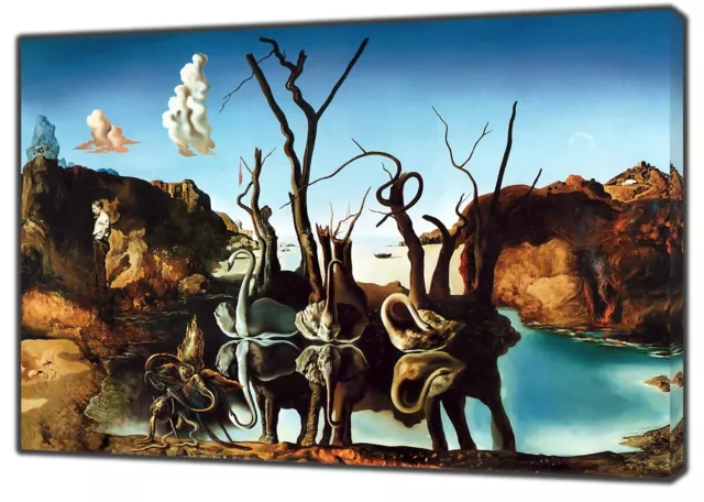 Swans Reflecting Elephants By Salvador Dali Picture Print On Framed Canvas