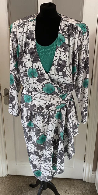 Vintage Fink Modell Floral Dress Shoulder Pads Womens Size 16 1980s