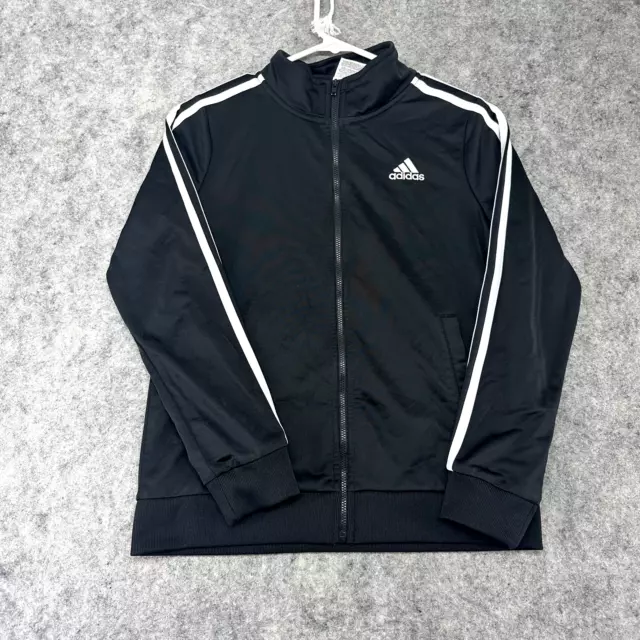 Adidas Sweater Boys Medium Black White Full Zip Logo Stripe Track Suit