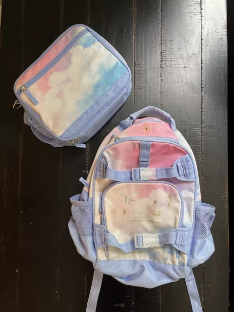Pottery Barn Kids Small backpack and lunchbox Set Girls Rainbow Sparkle Glitter