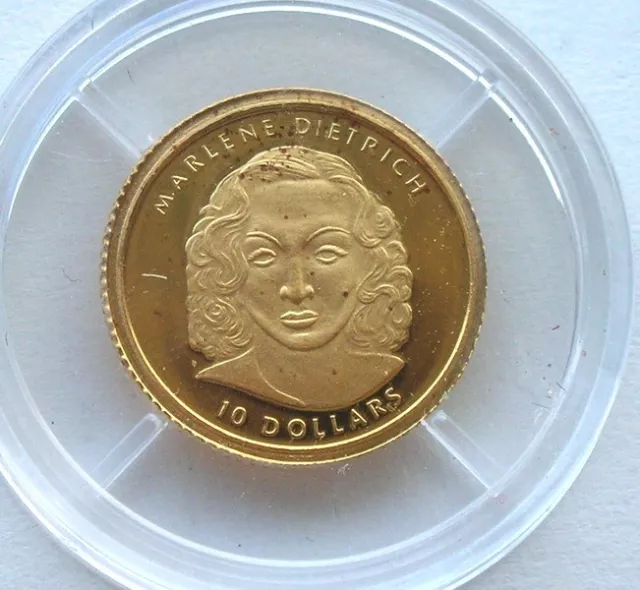 Liberia 2001 Marlene Dietrich 10 Dollars Gold Coin,Proof