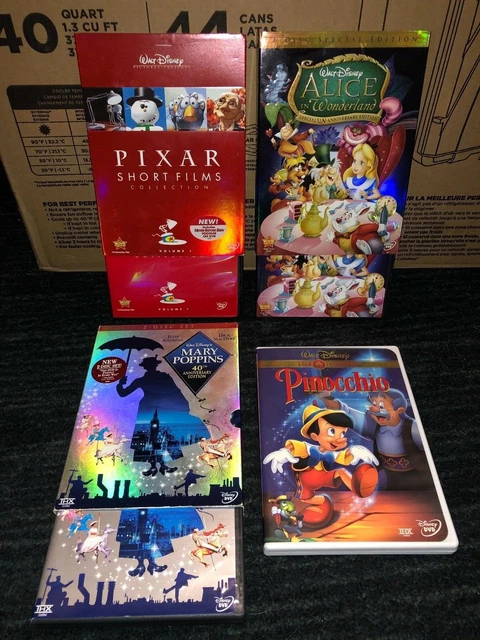 Alice In Wonderland, Pixar Short, Mary Poppins,Pinocchio Dvds-Disney-Great Shape