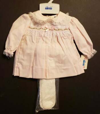 Vintage 1980s Baby Girls 3 Months Alexis Light Pink Dress Set With Tights NWT NE