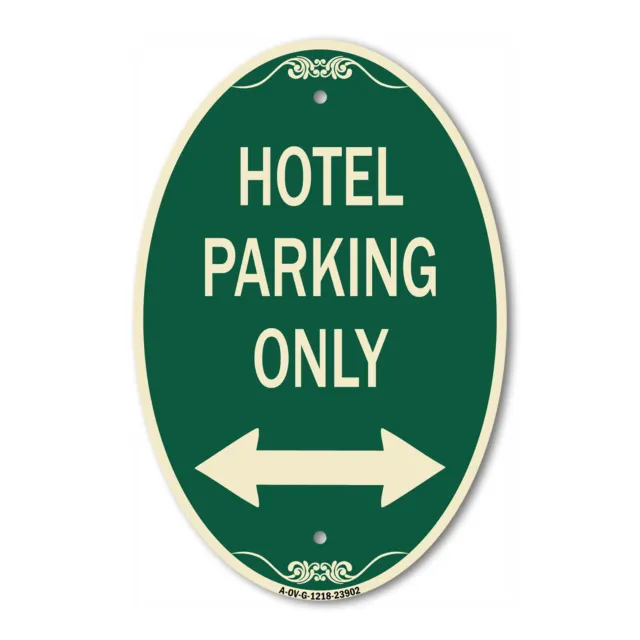 Hotel Parking Only (With Bidirectional Arrow) 12" x 18" Green Aluminum Oval Sign