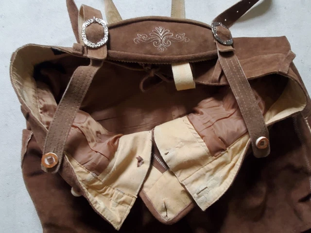 PANTALONI IN PELLE vintage da uomo 42 vita marrone camoscio bavarese gilet - indossati una volta 3
