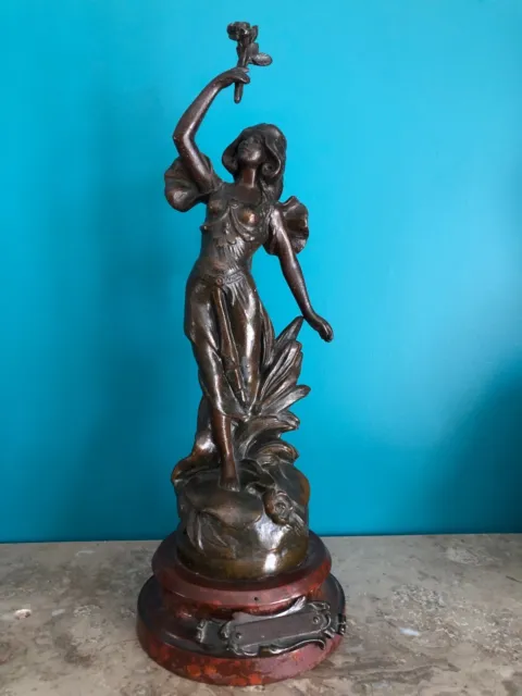 Statue Régule Femme Signée Charles Ruchot Art Nouveau "Fleurs des Champs"
