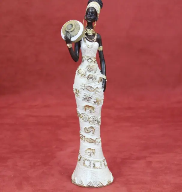African Black Woman Figurine Vintage Statue Tall Lady Tribal Sculpture Home Folk