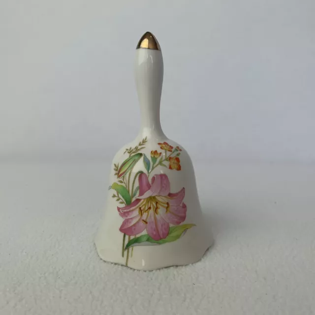 Flambro Imports Spring Fantasy Bell White Pink Lily Gold Tip 5.25” Vintage Japan