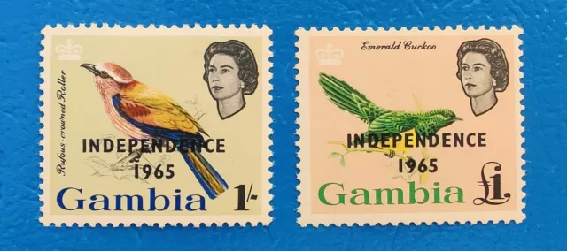 GAMBIA INDEPENDENCE 1965 OVERPRINT BIRDS 2v MHR - ROLLER CUCKOO - bird stamps