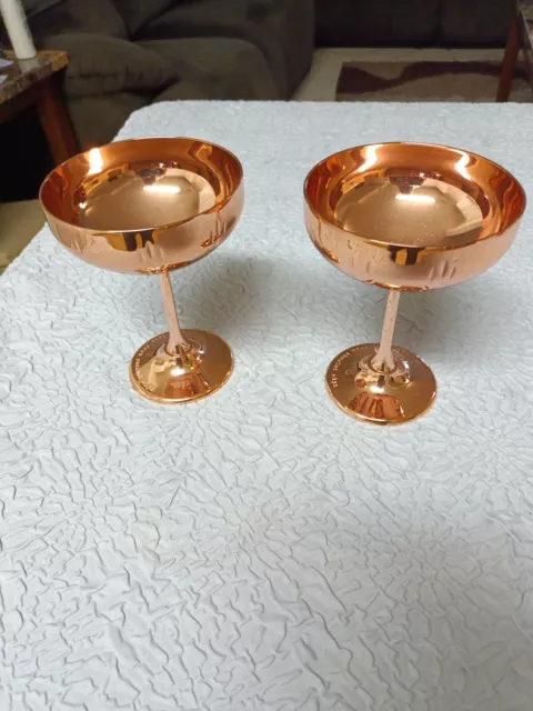 Absolut Elyx  Martini Gin Copper Wheat Motif Coupe Goblets 5.5" x 4"