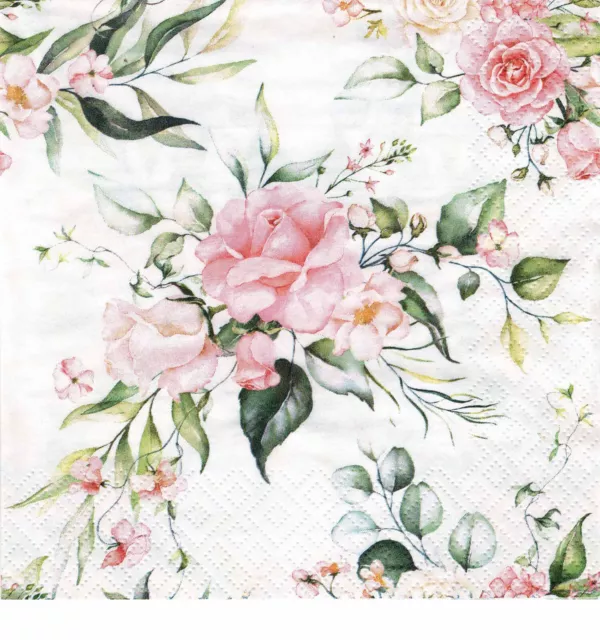 3 Servietten Blumen Zarte Rosen in rosa 💙