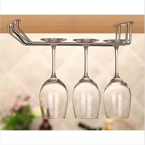 1/2/3 Row Wine Glass Cup Holder Hanging Bar Hanger Steel Wine Rack Shelf Storage