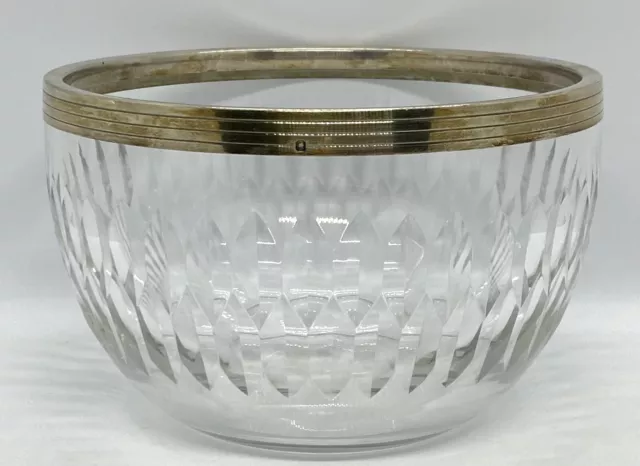 Vintage Hallmared Crystal Sterling Silver Rim Round Bowl