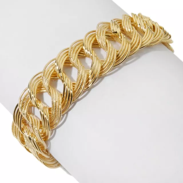 Technibond Textured Curb Cuban Bracelet 14K Yellow Gold Clad Sterling Silver