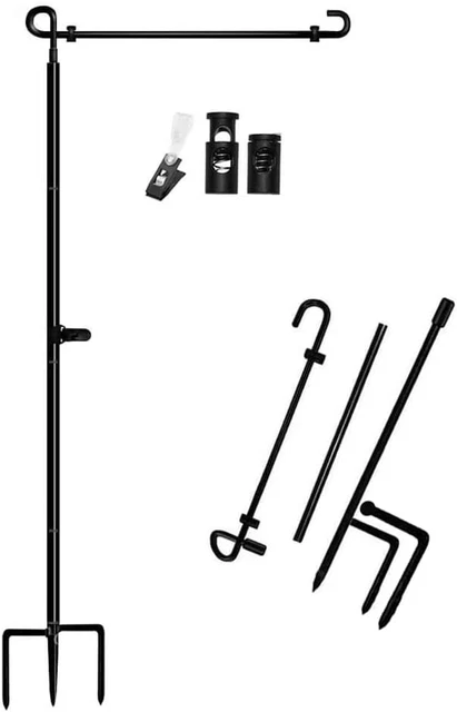 Mastil Para Bandera De Jardin Mejorado Con Base De 3 Puntas, Hierro Forjado N...