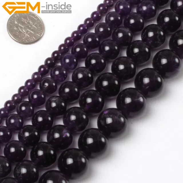 Natural Gemstonne Dark Purple Amethyst Round Beads For Jewellery Making 15" UK