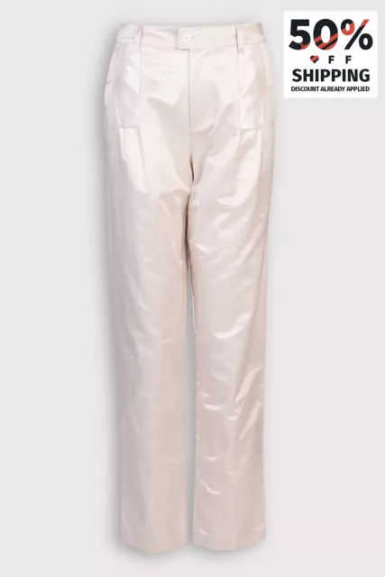 RRP€255 EMPORIO ARMANI Satin Trousers US4 IT40 S Pleated Zip Fly Cropped
