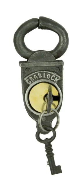 Antique Vintage Style Crab Lock Wrought Iron Trunk Chest Box Key Padlock & 2 Key