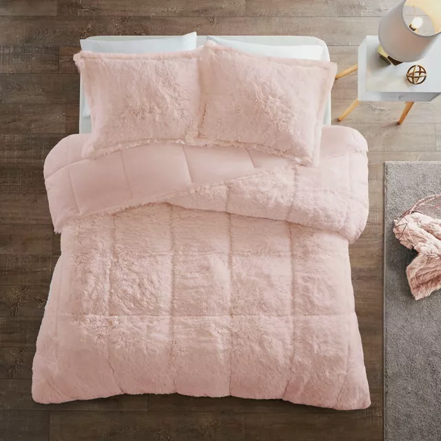 ULTRA SOFT SHAGGY Pink Faux Fur Comforter Set : Blush Mink Shag Plush  Bedding $69.45 - PicClick