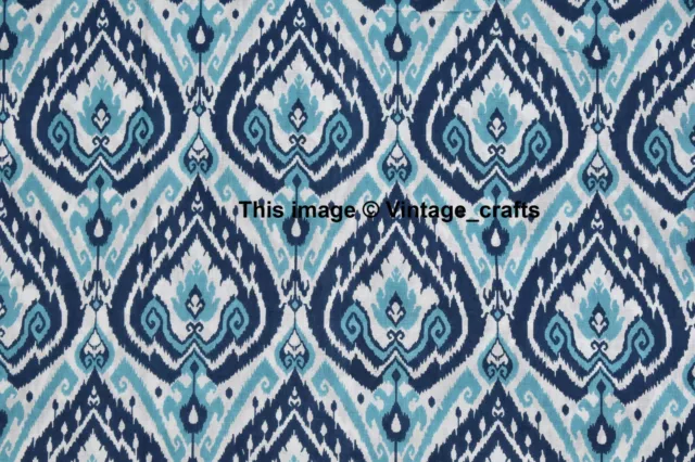 2.3m Indien Main Bloc Imprimé Pur Coton Blanc et Bleu Course Fabric