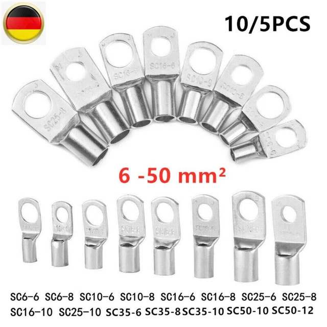 10x Ringkabelschuhe Blank M6 - M12 4 - 70 mm² Ringösen Kabelschuhe unisoliert