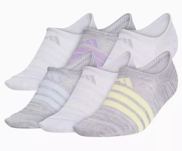 Womens Adidas Superlite 2 Super No Show Socks 6 Pair Gray Blue Purple Nwt $20