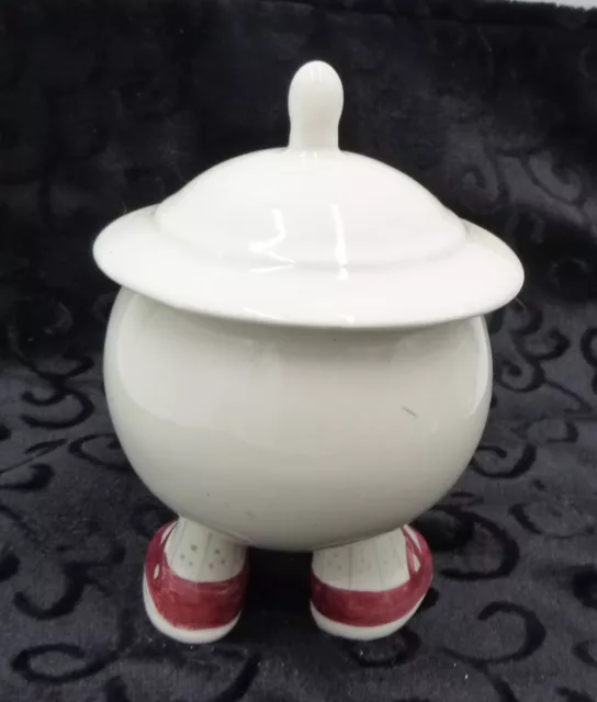 Carlton Walking Ware Sugar Bowl With Lid 1970s Cream Wearing red Mary Jane Shoes 3