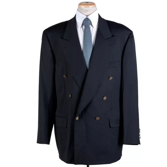 Uomo Blu Navy Giacca 44R IN Loro Piana Lana Doppiopetto St.George Bottoni