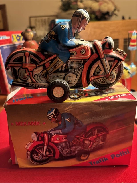 Moto Paya Rouge Et Pilote - Jouet Ancien Tôle Lithographiée - État Impeccable I-922