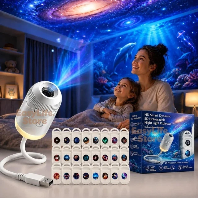 5D HOLOGRAPHIC GALAXY Ocean Projector, 360° Adjustable 24 Films USB £9. ...