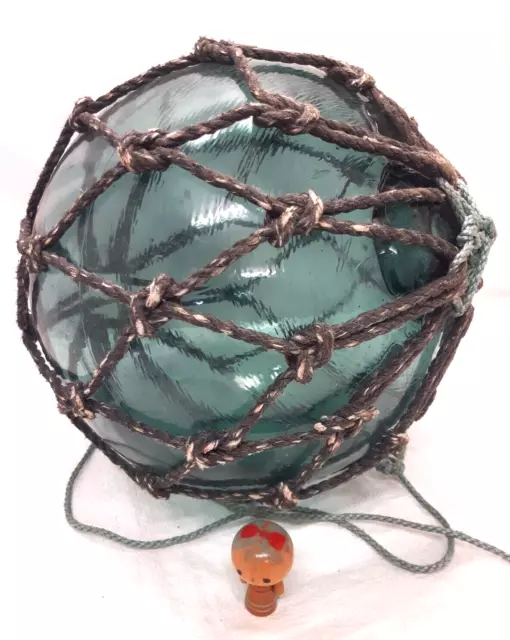 Vintage Japanese Authentic Working 14" GLASS FISHING FLOAT Net Nautical "FF" #24