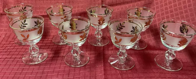 Libbey Golden Foliage Liquor/Cocktail Glasses 8 pcs. Produced 1953-78  4 In Tall