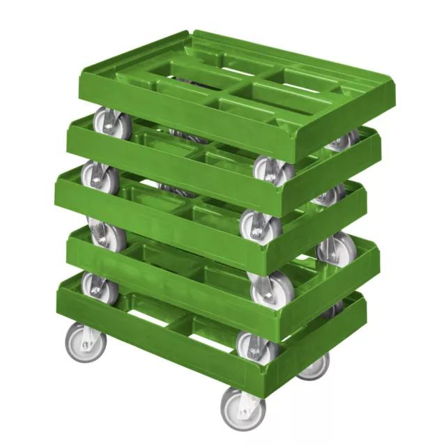 5 x Transportroller Transportwagen für Kisten 60 x 40 cm mit 4 Lenkrollen grün
