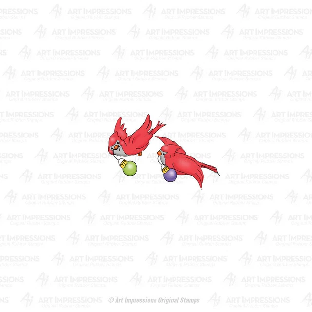 Stempel "Christmas Cardinals" Art Impressions, zwei Vögel mit Weihnachtskugel
