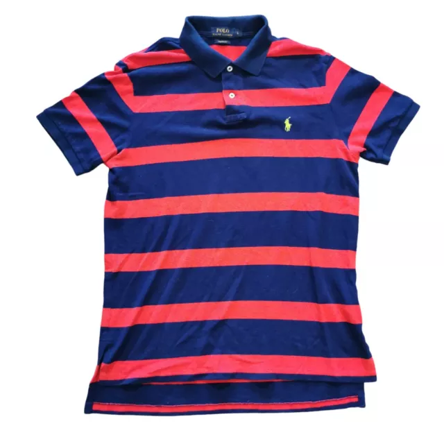 Polo Ralph Lauren Mens Polo Shirt Red Blue Striped Embroidered Logo L Large