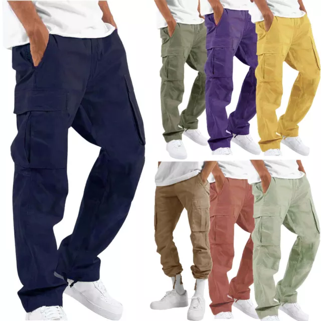 Mens Cargo Pants Military 100% Cotton Work Wear Combat Trousers Relaxed-Fit