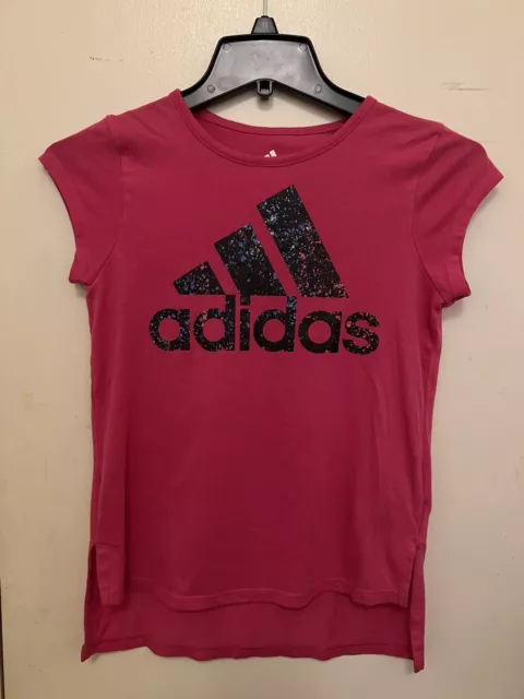 Adidas Girls Pink and Black Short Sleeve Shirt Size M 10/12