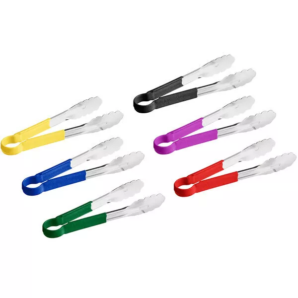 Choice 9 1/2" Coated Handle Stainless Steel Scalloped Tongs (select color below)