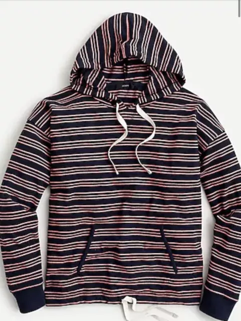 JCrew Womens Drawstring Hoodie in Striped Terry ~ Sz Medium ~ Relaxed Fit ~ New.