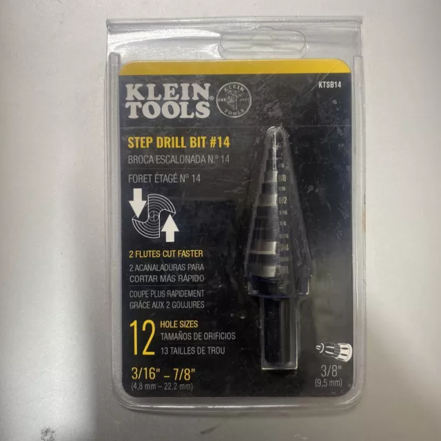 Klein Tools KTSB14 Step Drill Bit #14 12 Hole Sizes NEW + Free Shipping