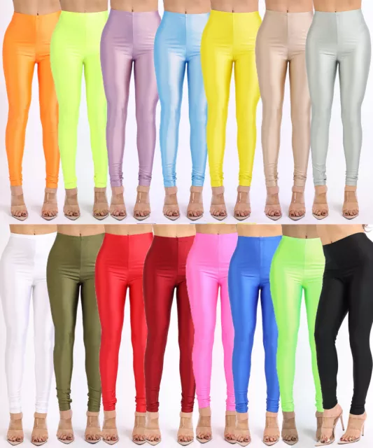 WOMEN'S SHINY LEGGINGS Stretch Neon Pants Dance Rave Club Party Yoga Outfit  $17.99 - PicClick
