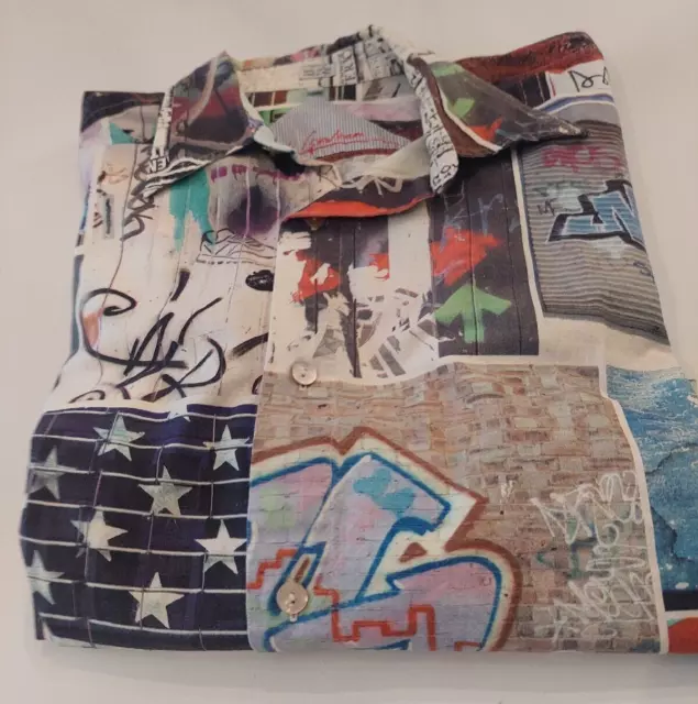 Robert Graham Men's L Shirt Graffiti Flag Abstract Print Short Sleeve Button Up