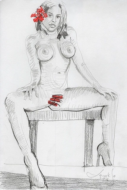 Original Akt Erotik Figur Zeichnung Bild (30x21)cm0685 PL