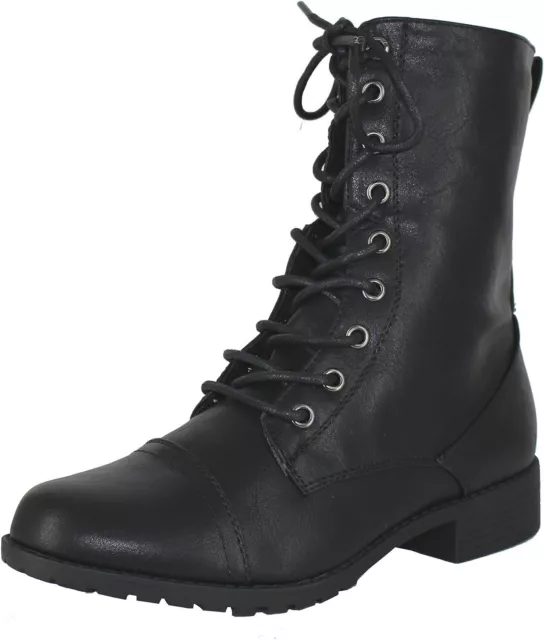 Forever Womens Round Toe Lace up Knit Ankle Cuff Low Heel Combat Boots JALEN-88