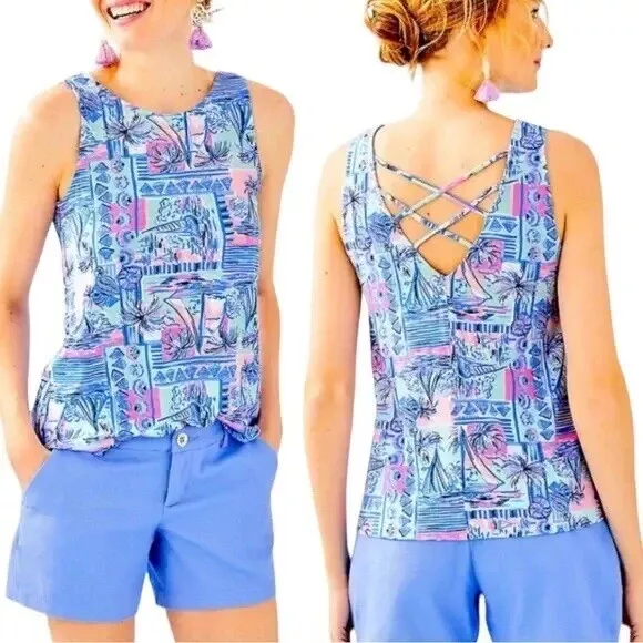 Lilly Pulitzer Kristen Whisper Blue Yeah Buoy Tank Top Size M