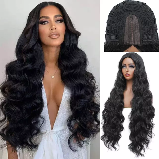 Women Hair Wigs Synthetic Long Soft Wavy Middle Part Lace Heat Resistant Ombre