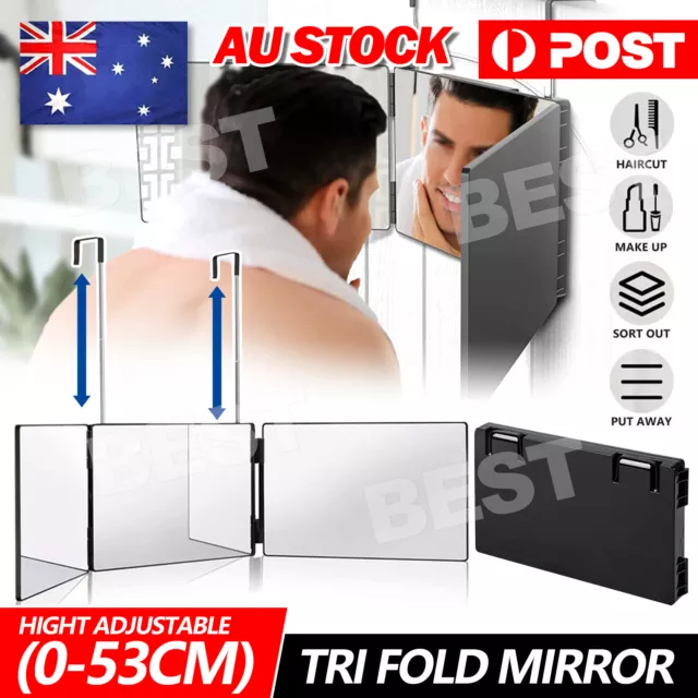 3 Way Tri-fold Mirror Hair Cutting Self Haircut Beauty Makeup Hanging 360° View