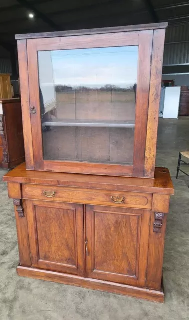Antique Victorian small mahogany glazed bookcase cabinet chiffonier shelves draw